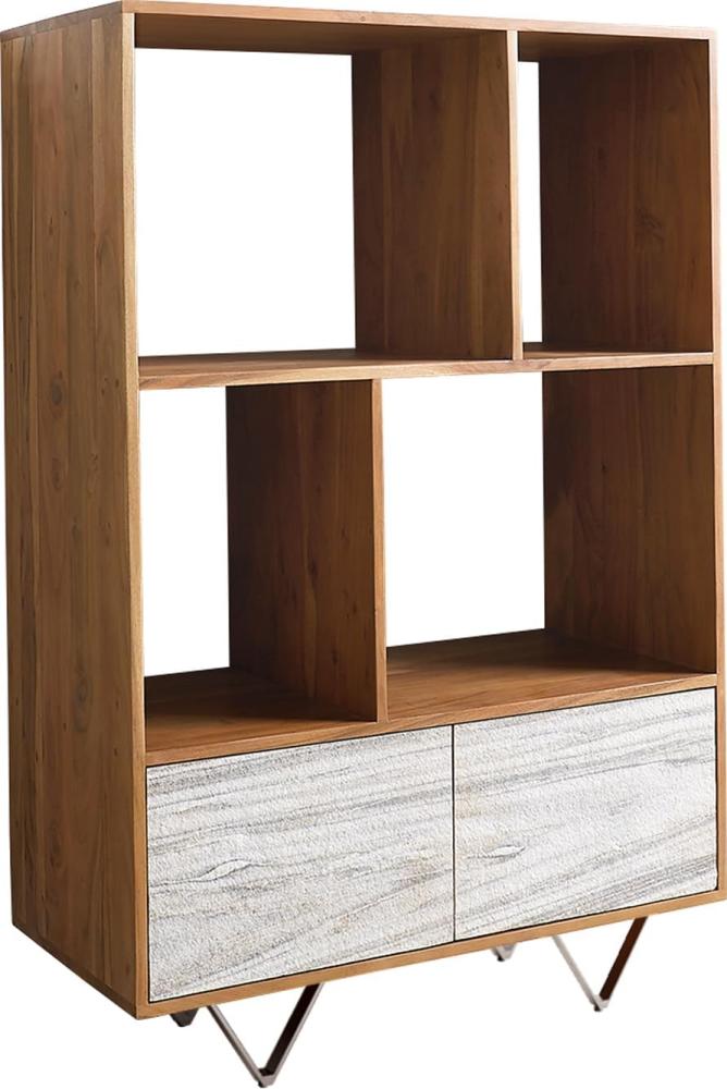 Highboard Kleo 90x130 cm Akazie Natur 2 Türen V-Fuß Edelstahl Bild 1