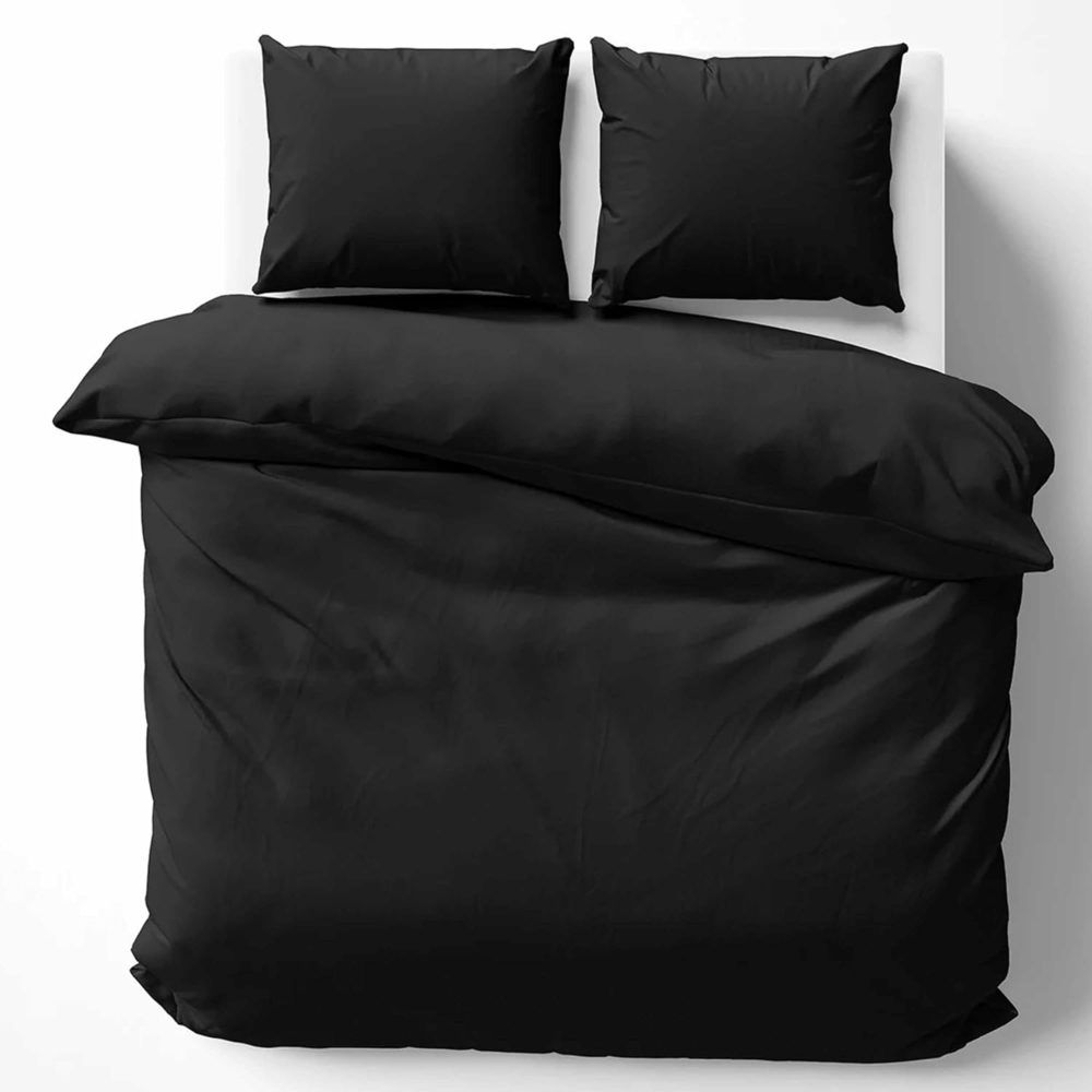 Cotton Castle Bettwäsche Bettgarnitur Bettbezug 100% Baumwolle 135x200 155x220 200x200 200x220, Farbe:Schwarz, Größe:155x220 cm Bild 1