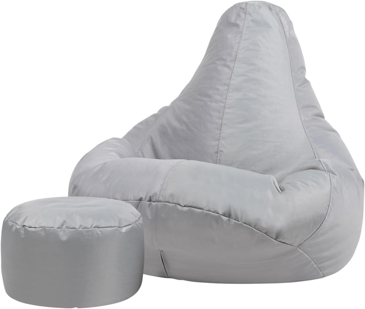 Bean Bag Bazaar Gaming Sitzsack „Recliner“, Gamer Sitzsack für Erwachsene und Kinder, Indoor Outdoor Sitzsack Sessel Gaming mit Füllung (Sitzsack + Hocker, Grau) Bild 1