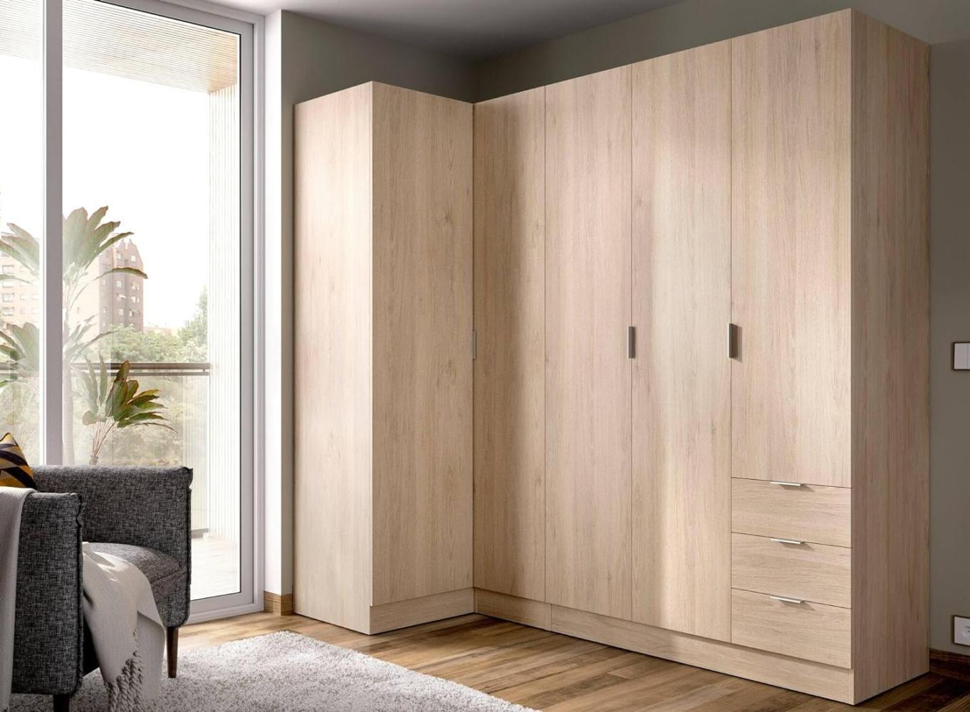 Dmora Succiso, Eckschrank für das Schlafzimmer, Eck-Kleiderschrank mit 5 Flügeltüren, 214 x 91 x 184 cm, Eiche, 5 Türen Bild 1