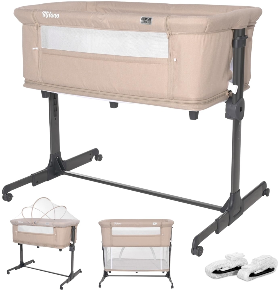 Lorelli Beistellbett Milano 2in1 ab Geburt Matratze höhenverstellbar Moskitonetz beige Bild 1