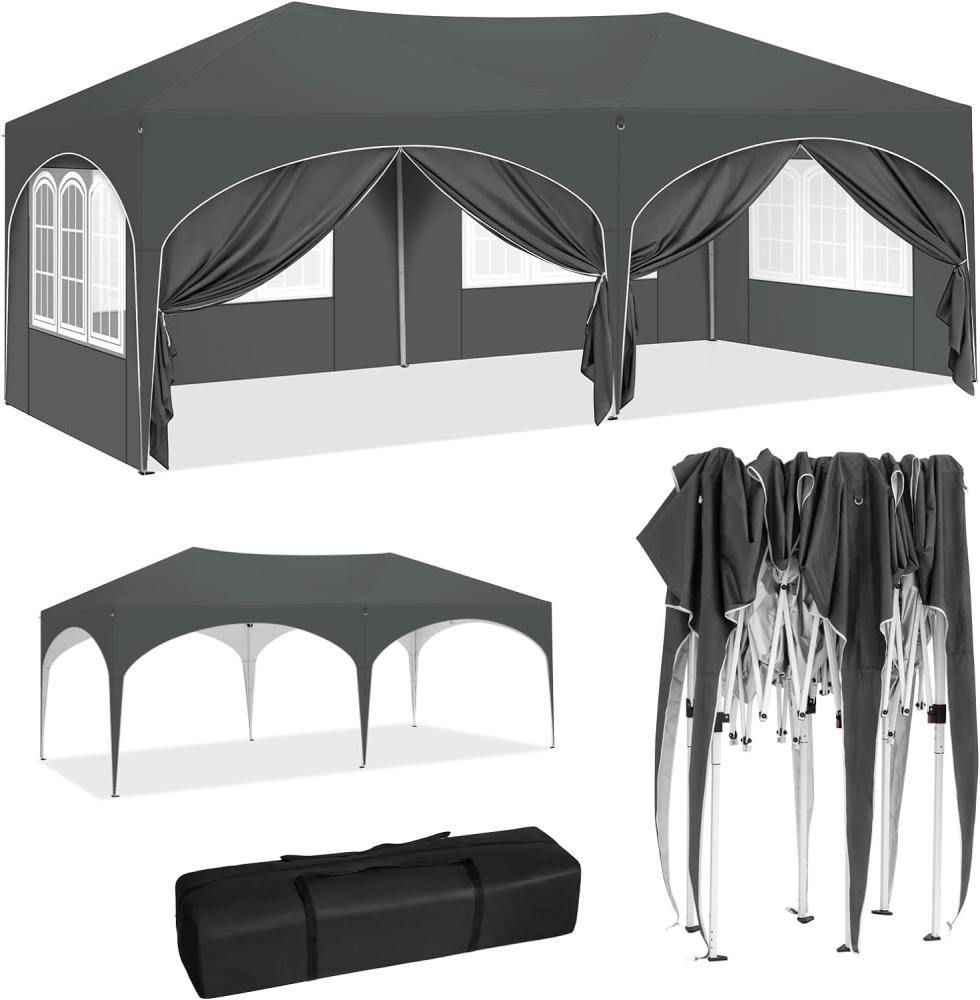 WOLTU Pavillon, Faltpavillon 3x6 m, mit 6 Seitenwänden, Partyzelt wasserabweisend UV-Schutz 50+, höhenverstellbarer Gartenpavillon, mit Tragetasche, für Outdoor Garten Camping Grau Bild 1