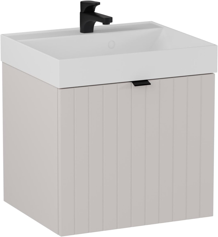 BADEDU ESLA Waschbecken mit Unterschrank 50 cm breit, Grau, Waschbecken Gussmarmor Weiß Bild 1