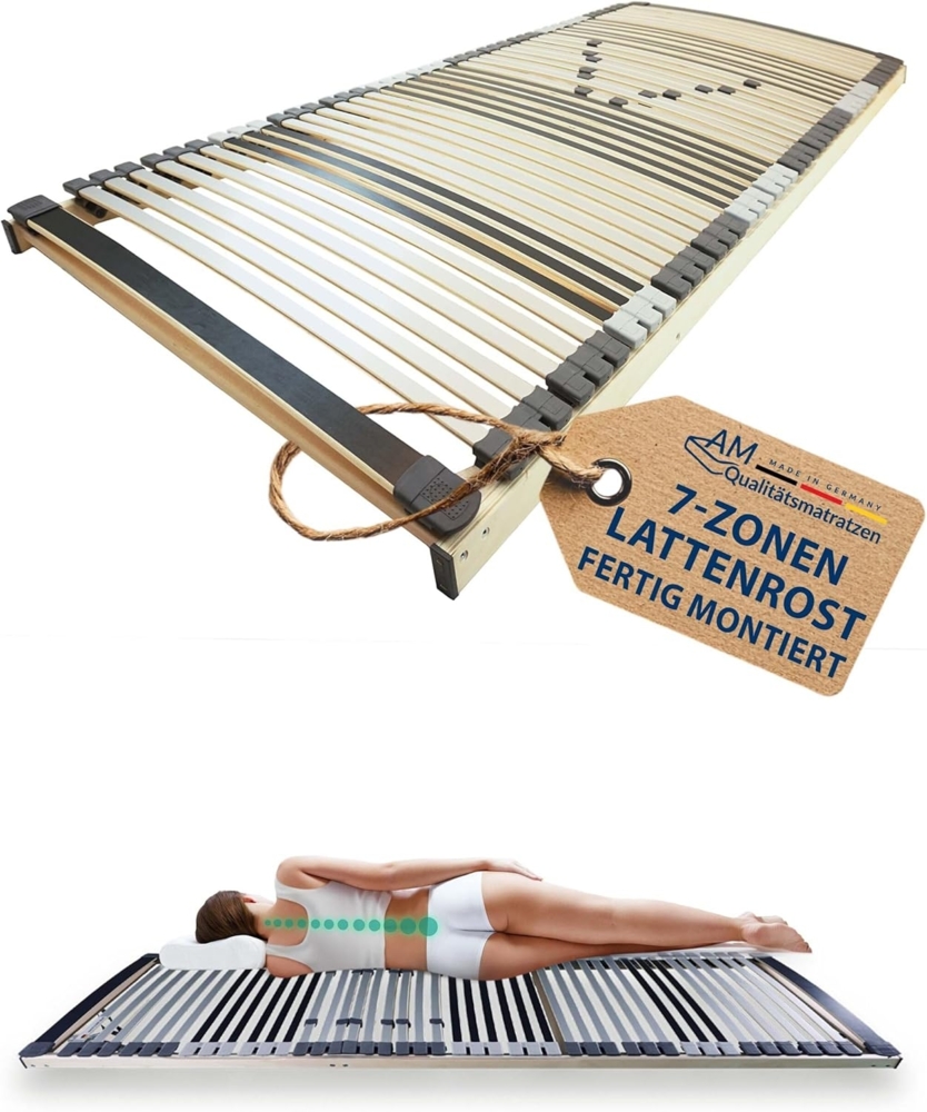 Ergonomischer 7-Zonen Lattenrost - 100x220 cm - fertig montiert - 44 Leisten - NV Starr - Holmabsenkung für Schulter und Becken - 100x220 cm Bild 1