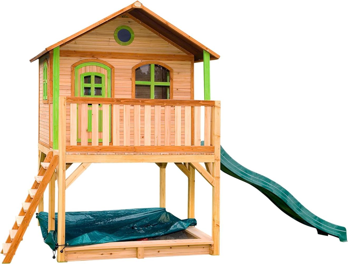 Axi Holz Kinderspielhaus Marc inkl. Veranda & Rutsche | Natur | 180x180x294 cm Bild 1