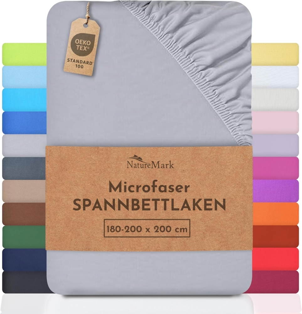 NatureMark - Mikrofaser SPANNBETTLAKEN zum Sparpreis! viele Größen und Farben Markenware (180x200-200x200 cm, Silber grau) Bild 1