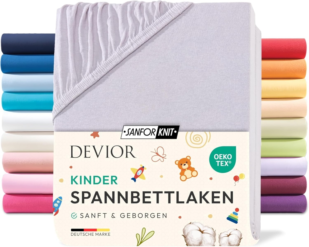 Devior Spannbettlaken Kinder Spannbetttuch 60x120 - 70x140 cm Bettlaken Tuch 100% Baumwolle, Jersey, Gummizug: Rundumgummizug, Matratzen Bezug bis 12cm Matratzenhöhe Bild 1