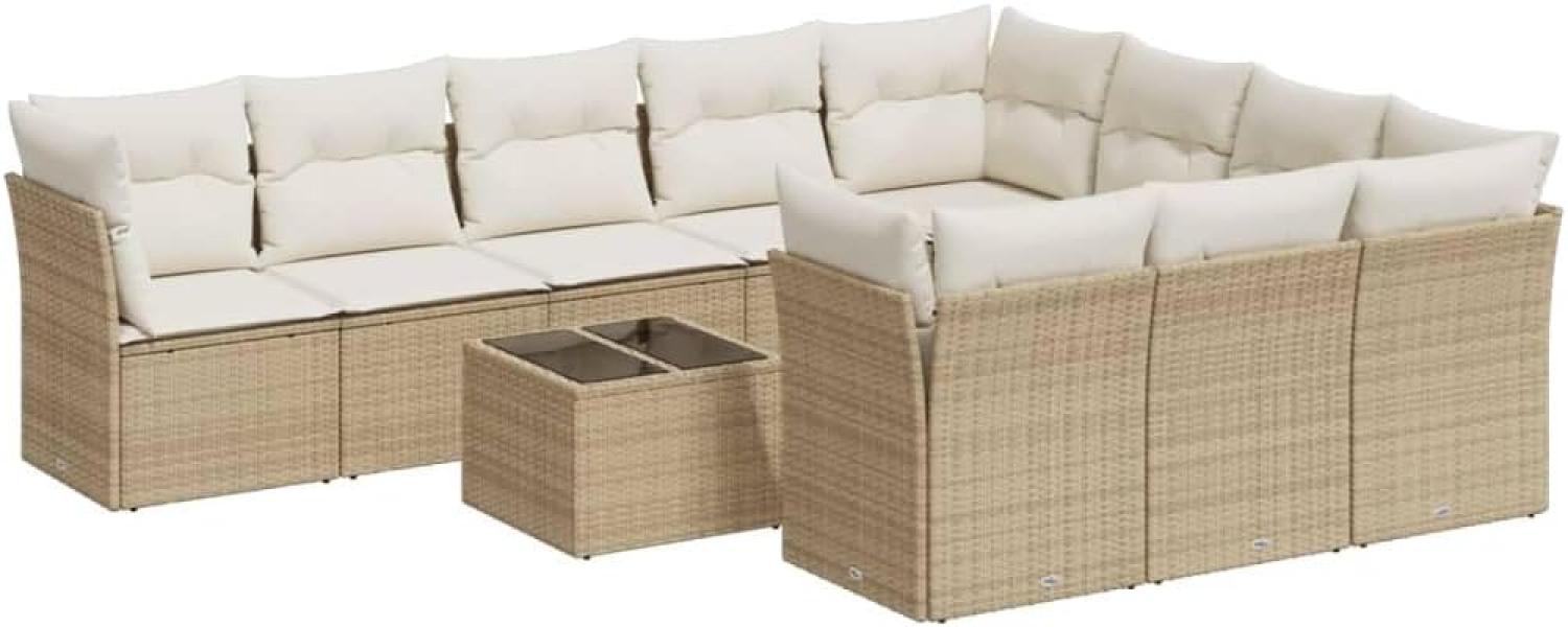 vidaXL 11-tlg. Garten-Sofagarnitur mit Kissen Beige Poly Rattan 3250067 Bild 1