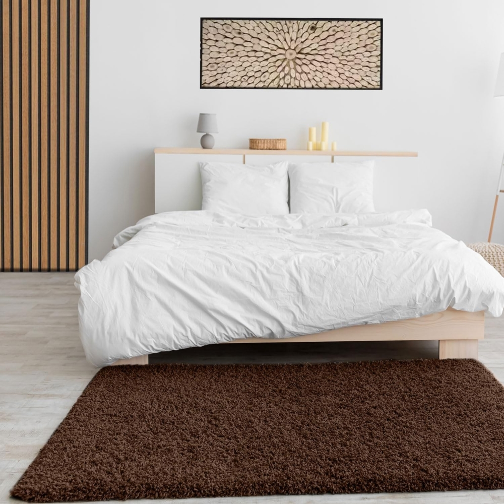 VIMODA Prime Shaggy Hochflor Langflor Teppich Einfarbig Modern Braun, Maße:140x200 cm Bild 1