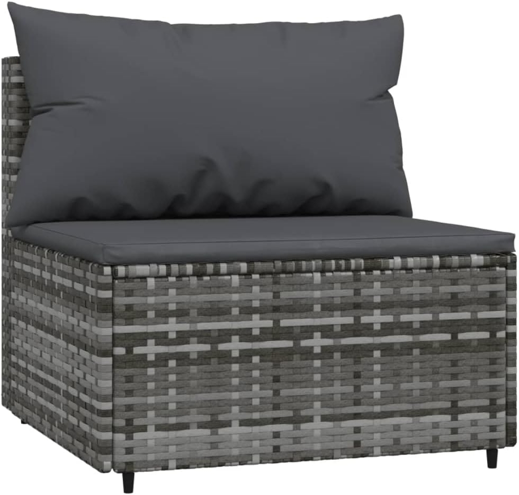 vidaXL Garten-Mittelsofa mit Kissen Grau Poly Rattan 319769 Bild 1