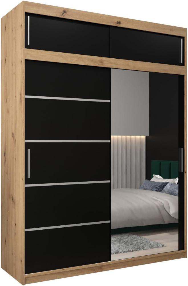 Kryspol Schwebetürenschrank Verona 2-180 cm mit Spiegel Kleiderschrank mit Kleiderstange und Einlegeboden Schlafzimmer-Wohnzimmerschrank Schiebetüren (Artisan Eiche + Schwarz mit Erweiterung) Bild 1