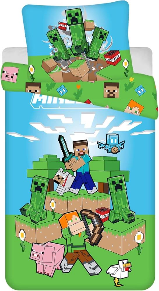 Minecraft Kinderbettwäsche Bettwäsche Set Minecraft Bettbezug 140x200 cm, Kissenbezug 70x90 cm, Baumwolle, 2 teilig Bild 1