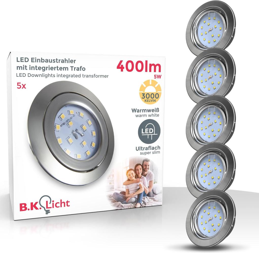 B.K.Licht LED Einbaustrahler 5er-10er Set Einbauleuchten decke flach schwenkbar 5W - BKL1109_1574, LED fest integriert, 3.000K - Warmweiß, Deckenspots 230V Silber Matt 86mm Wohnzimmer Bad Bild 1