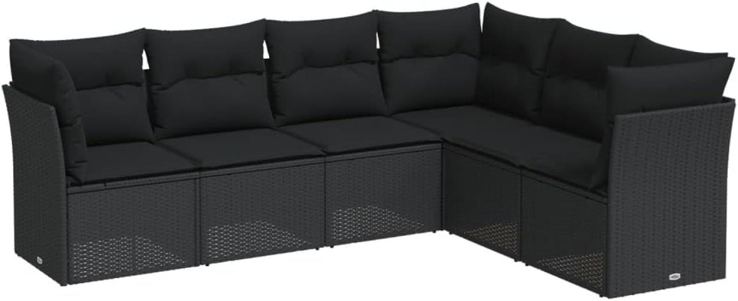 vidaXL 6-tlg. Garten-Sofagarnitur mit Kissen Schwarz Poly Rattan 3217675 Bild 1