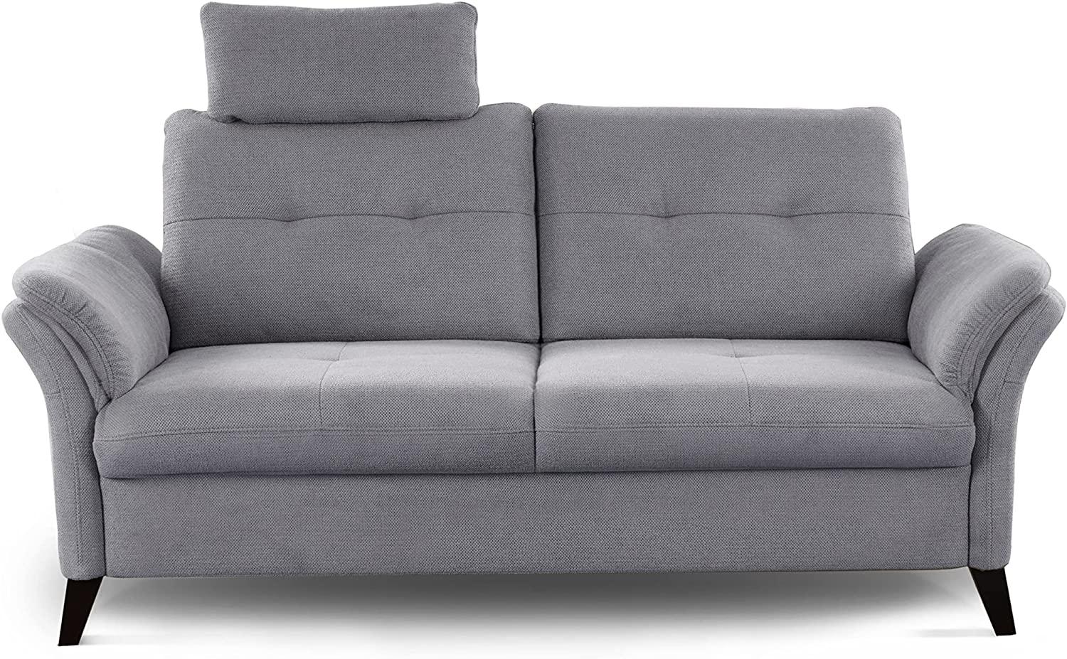 CAVADORE 3er Sofa Grönland / Skandinavische 3-Sitzer-Couch mit Federkern, Sitztiefenverstellung + Kopfstütze / 193 x 90 x 102 / Flachgewebe, Grau Bild 1