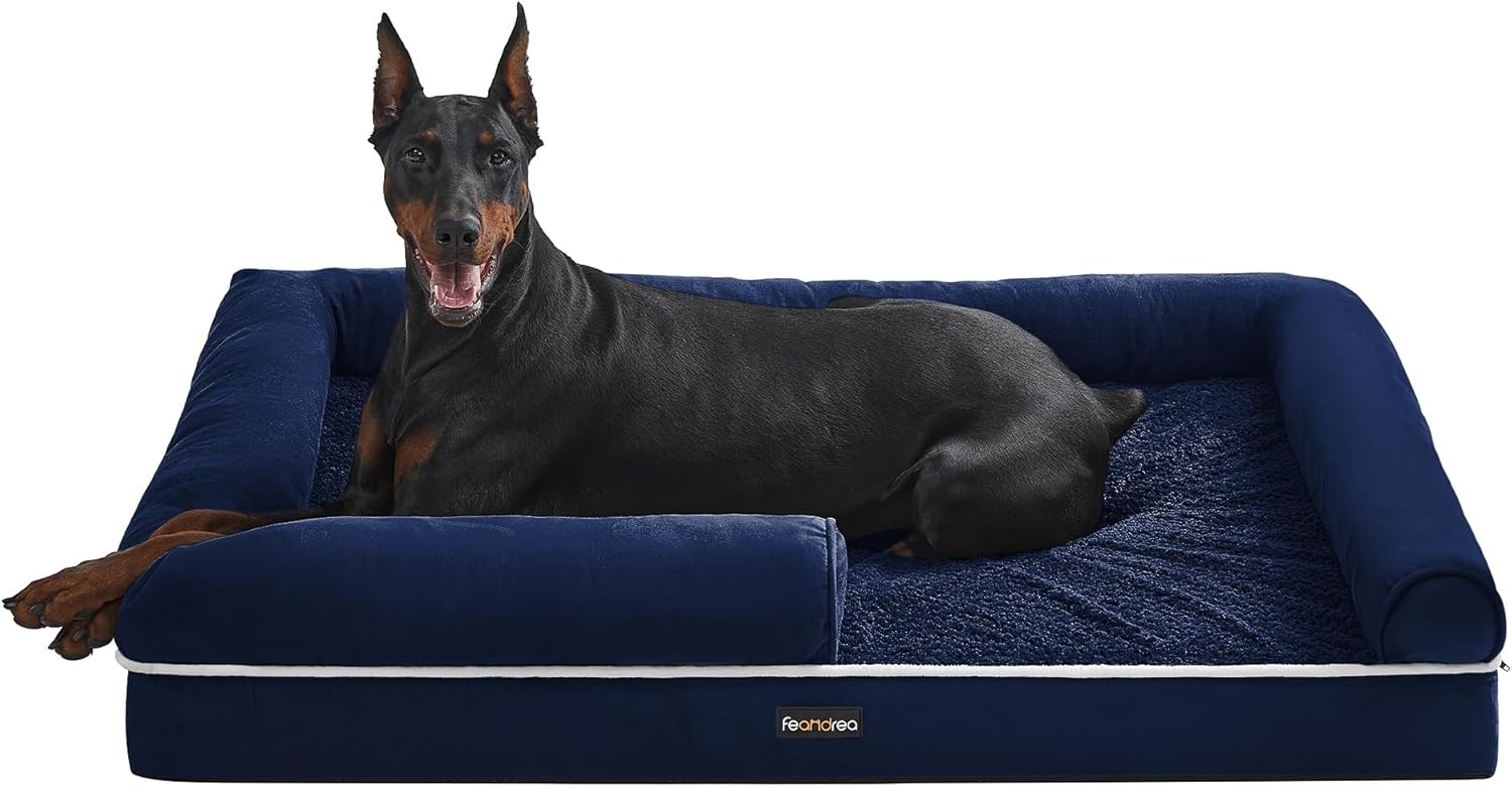 Feandrea Orthopädisches Hundebett, Hundekissen, Hundekorb, weiche Polsterung, Hundesofa, erhöhte Ränder, Bezug abnehmbar und waschbar, 120 x 85 x 20 cm, rutschfeste Unterseite, anthrazitblau PGW078Q01 Bild 1