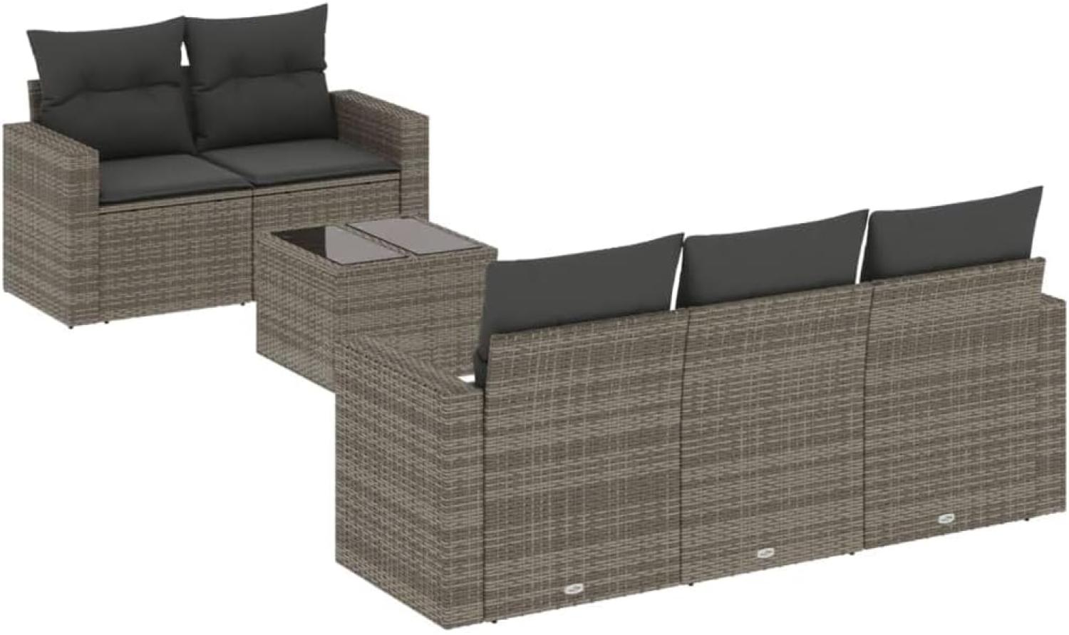 vidaXL 6-tlg. Garten-Sofagarnitur mit Kissen Grau Poly Rattan Bild 1