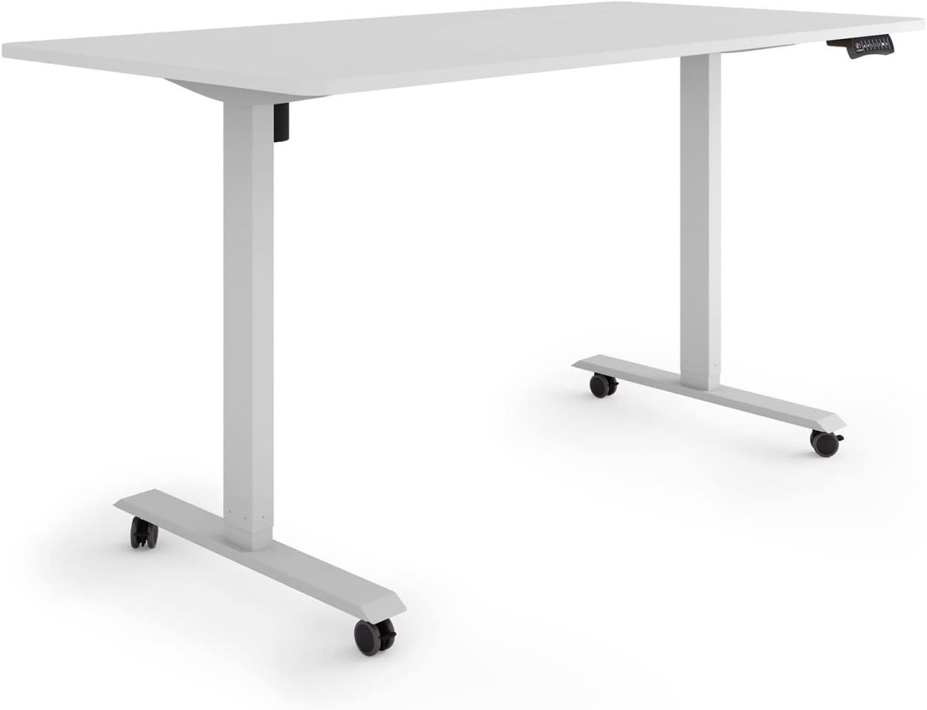 ESMART Germany ETX-121GG 160x80cm Hellgrau Ergonomischer Steh-Sitz-Schreibtisch auf Rollen Stufenlos elektrisch höhenverstellbar 78,5-128,5cm 3X Memory Aktivitätserinnerung Soft-Start/Stopp Bild 1