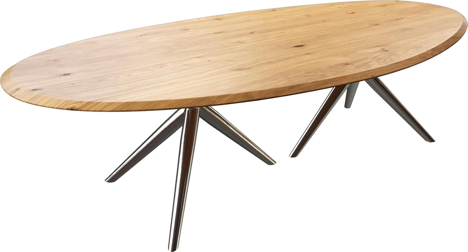 Esstisch Edge Oval 280x130x2,5 Eiche Natur Estelar rund Edelstahl Flow-Edge Bild 1