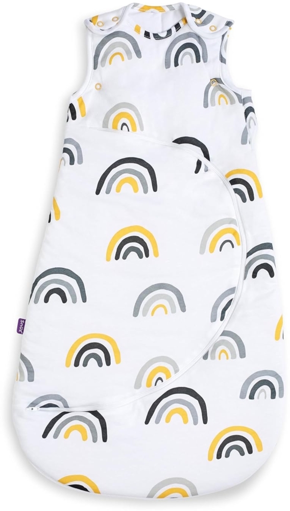 SnüzPouch Baby Schlafsack, 2. 5 Tog - Senffarbenes Regenbogen Design - Weiche 100% Baumwolle mit Reißverschluss für einfaches Windelwechseln - 0-6 Monate Bild 1