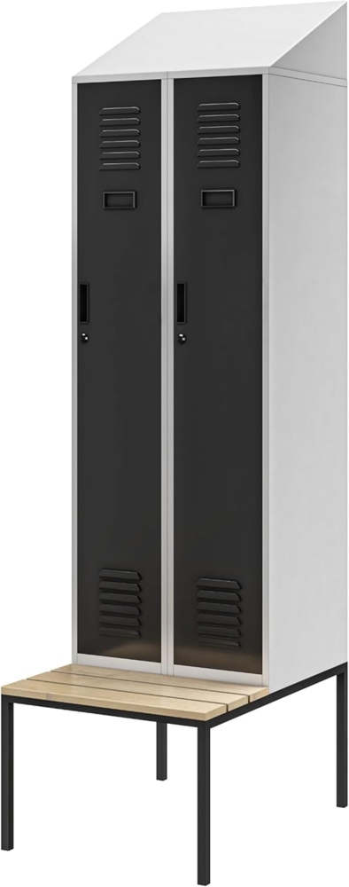 Jan Nowak Spind Umkleidespind Umkleideschrank Spindschrank Schließfachschrank mit Sitzbank Lüftungsschlitze Pulverbeschichtet 180 x 60 x 50 cm (Anthrazit-Grau) Bild 1