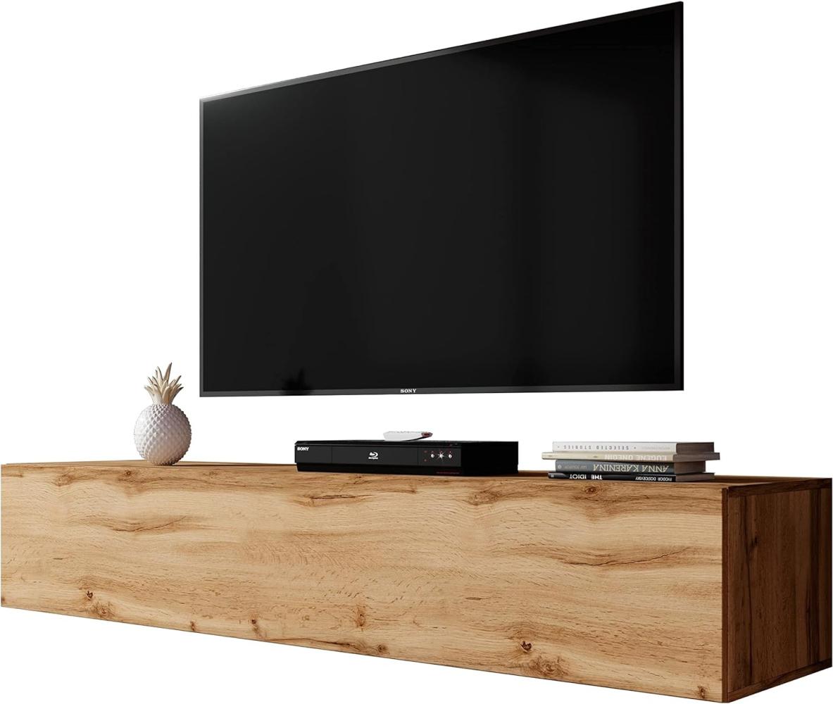 Furnix TV Kommode Zibo Fernsehschrank B160 x H34 x T34 cm - TV-Schrank hängender Lowboard Sideboard, 2 Ablagen mit Klappen, max. Belastung bis 30 kg, Wandmontage, Glänzend Grau Bild 1