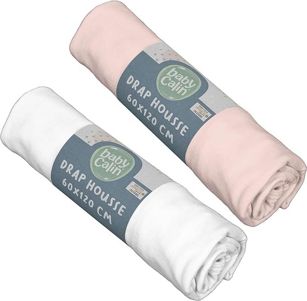 Babycalin Spannbettlaken, 2er-Set weiß/rosa Bild 1