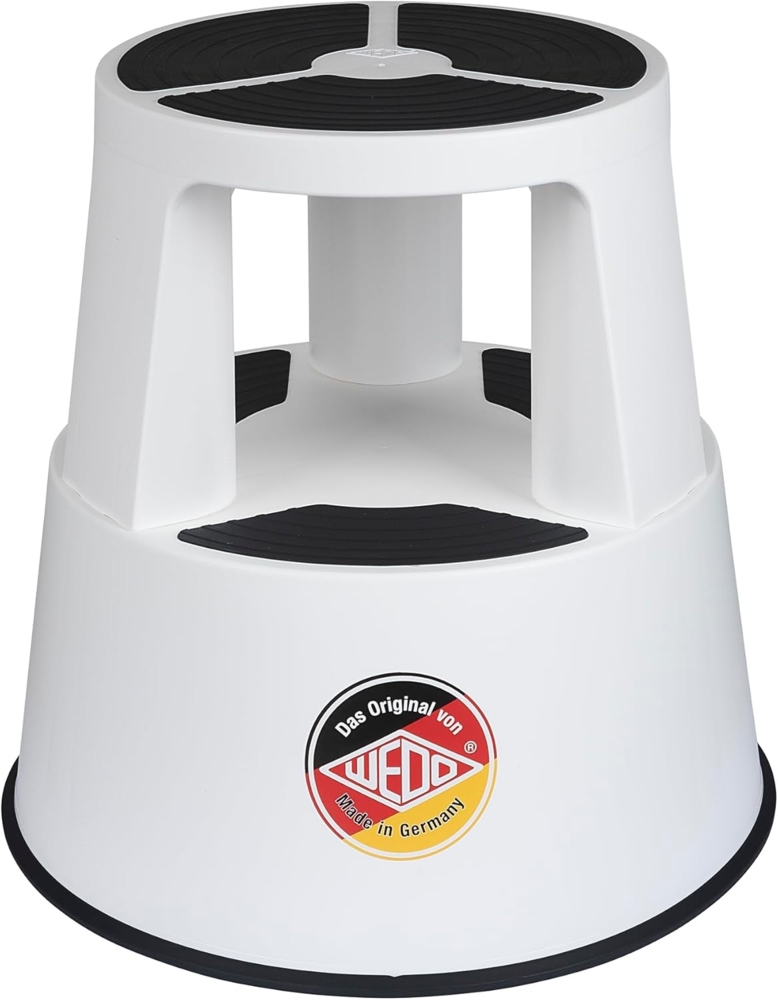 WEDO Rollhocker Super Step – robuster Tritthocker aus bruchfestem Kunststoff, TÜV/GS-geprüft nach EU-Norm EN 14183-F, rutschfest & rollbar, Made in Germany, Höhe ca. 43 cm, Tragkraft 150 kg, Weiß Bild 1