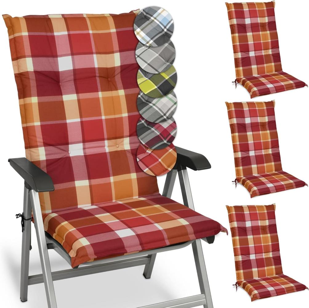 Beautissu 4er Set Hochlehner Auflage Sunny 100 x 50 x 6 cm Rot Bild 1