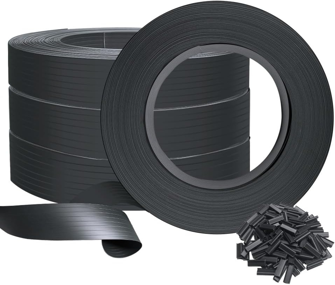 VOUNOT Sichtschutzstreifen für Doppelstabmatten 300m x 4.7cm, PVC Sichtschutz Zaun mit 600 Clips, Schwarz Bild 1