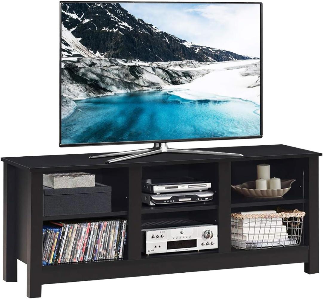 COSTWAY TV-Schrank mit Regale, Fernsehschrank Holz, TV-St?nder für 60 Zoll Fernseher, Offene Aufbewahrungskonsole für Zuhause & Büro, Sideboard Wohnzimmerschrank Küchenschrank (Dunkelbraun) Bild 1