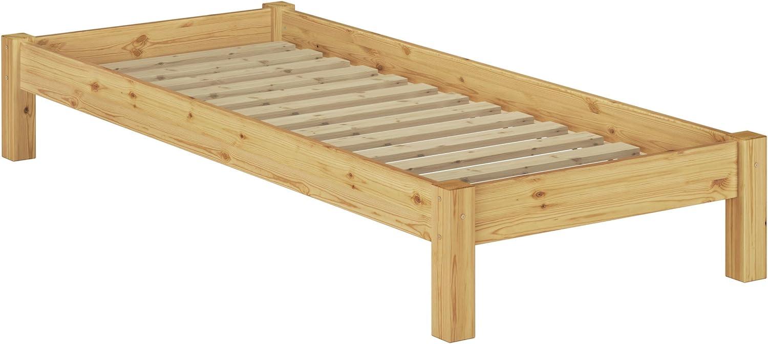 Einzelbett Futonbett 90x200 Kiefer natur Massivholz-Bettrahmen Singlebett Rollrost 60.35-09 Bild 1