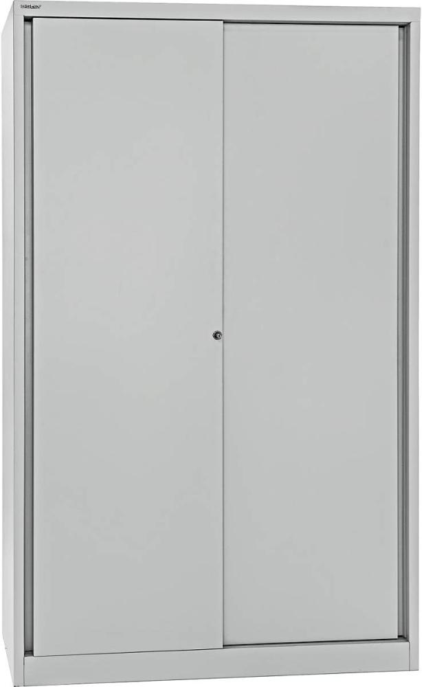 BISLEY Schiebetürenschrank ECO, 4 Fachböden, 5 OH, Metall, 645 Lichtgrau, 43 x 120 x 198 cm Bild 1