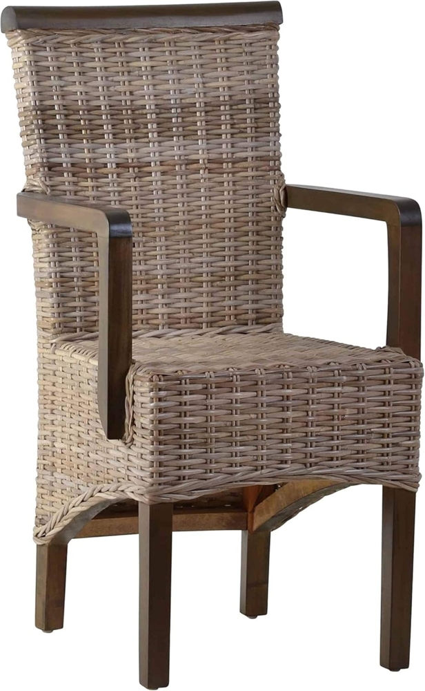 MiaMöbel Rattan Armlehnstuhl 'Larissa' grau Massivholz, Rattan Mahagoni Landhaus Bild 1