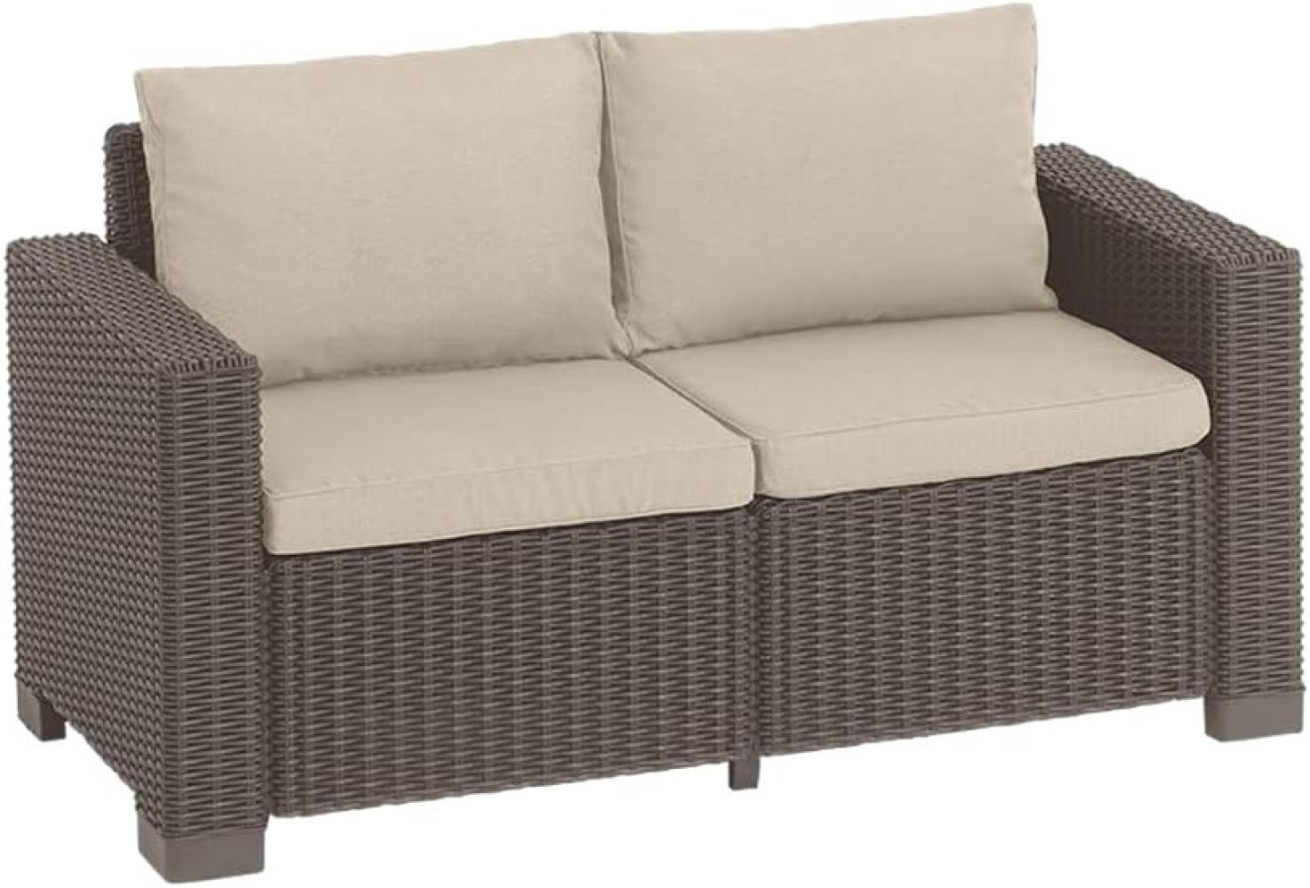 Allibert by Keter Gartenlounge Sofa California 2-Sitzer, cappuccino/sand, inkl. Sitz- und Rückenkissen, Kunststoff, runde Rattanoptik, 141 x 68 x 72 cm Bild 1