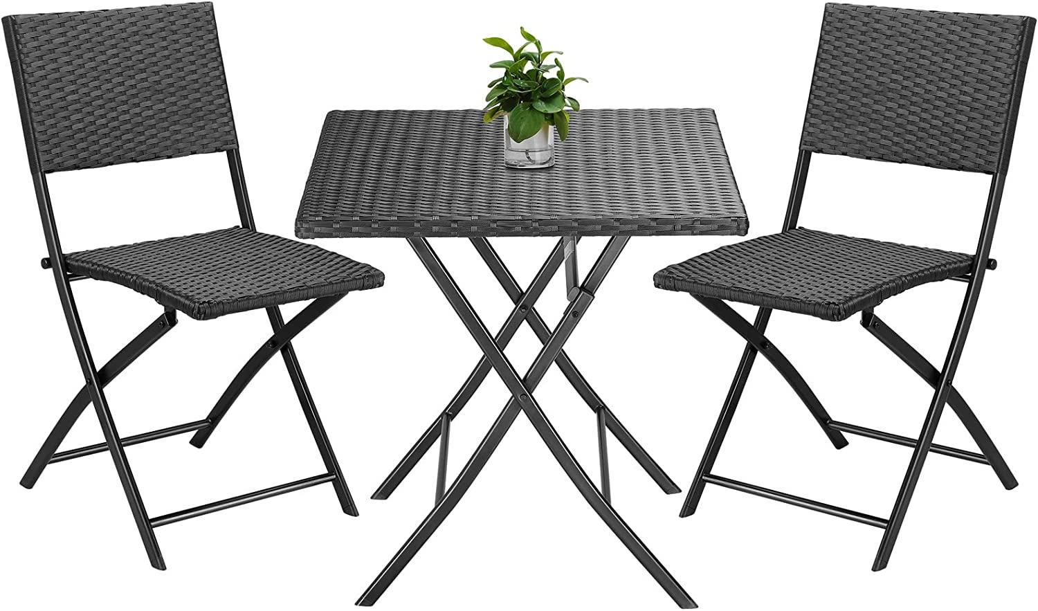 Casaria Polyrattan Balkonmöbel Set 3tlg. | Klappbar | 2 Personen | Wetterfest, Stahl anthrazit Bild 1