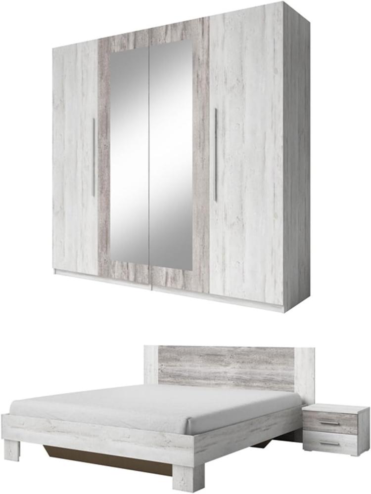 Schlafzimmer Set Vera komplett 4tlg Bett 180cm arctic pine hell / dunkel Kleiderschrank Bild 1