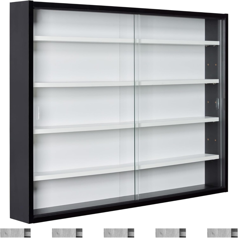 Inter Link Sammlervitrine Hängevitrine Wandregal Glasvitrine Wandvitrine Hängeregal Schaukasten MDF Schwarz und Weiss Bild 1