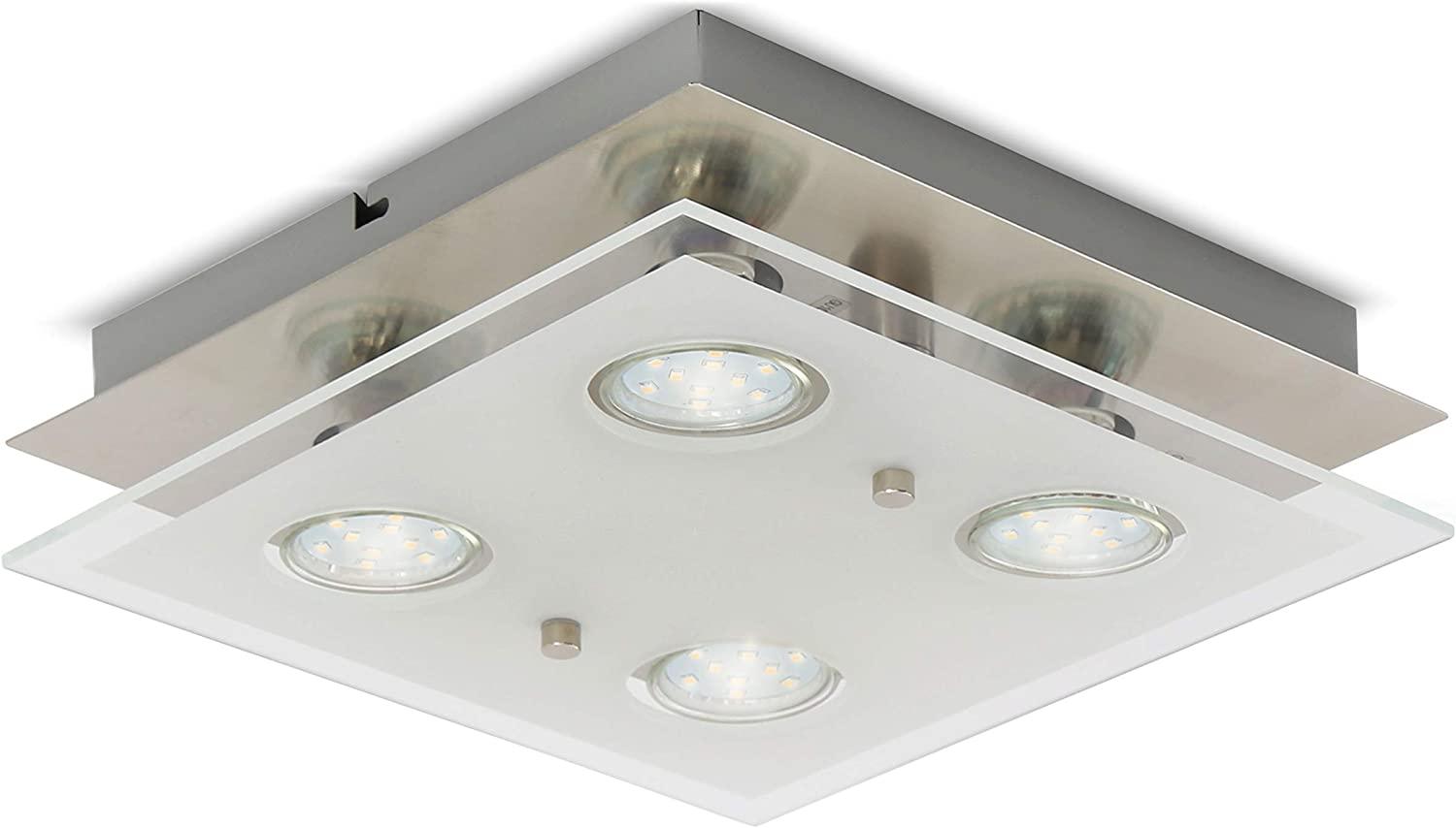 LED-Leuchtmittel B.K.Licht LED Deckenleuchte Nickel matt quadratisch 25cm 4 x 3W GU10 Bild 1