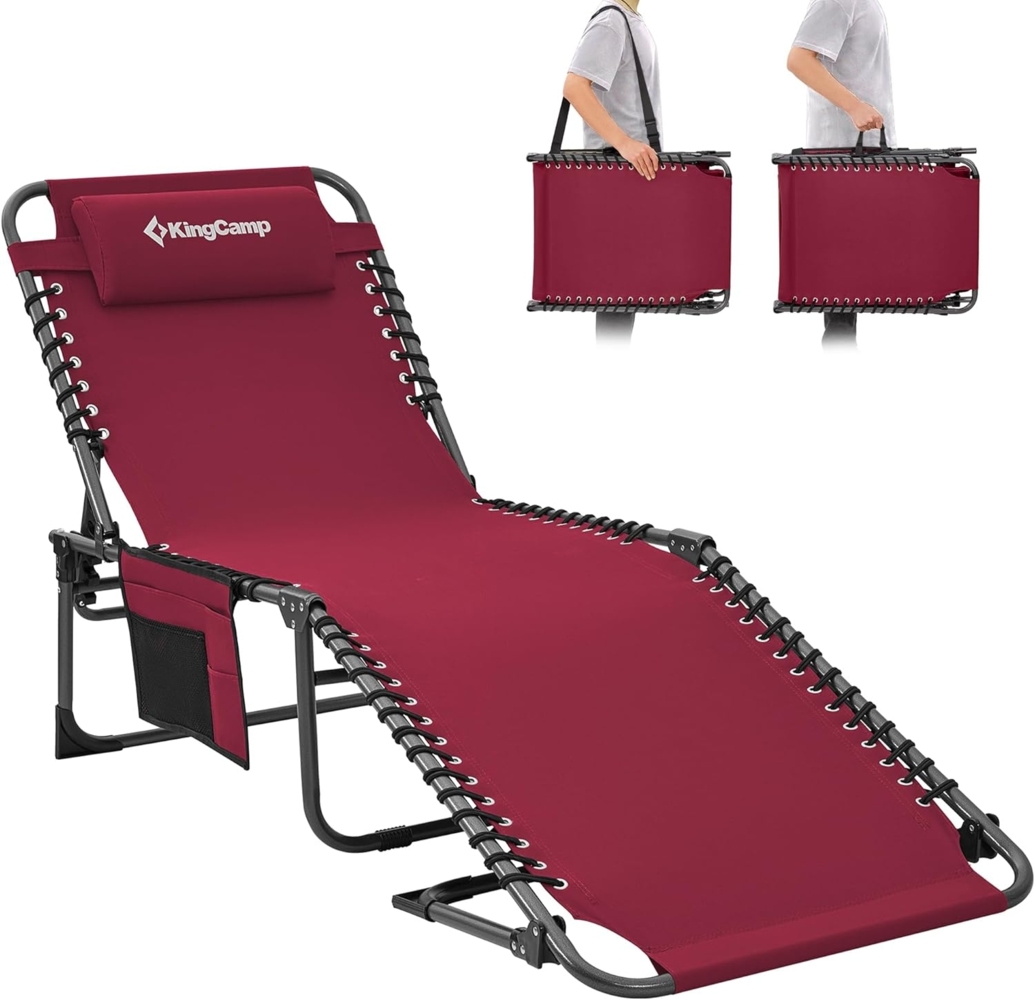KingCamp Campingliege Sonnenliege Gartenliege klappbar 5-Stufig Verstellbarer Rückenlehne Liege Gartenstuhl Strandliege Camping Klappbett mit Kopfkissen für Garten Urlaub Outdoor Strand Pool Bild 1