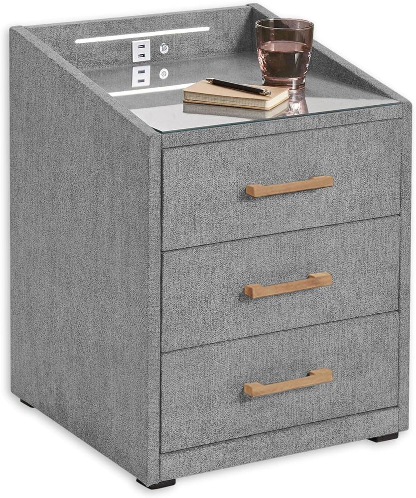 LUNA Nachttisch Boxspringbett, Dunkelgrau - Funktionaler Nachtschrank mit USB-Anschluss und LED-Beleuchtung - 47 x 61 x 46 cm (B/H/T) Bild 1