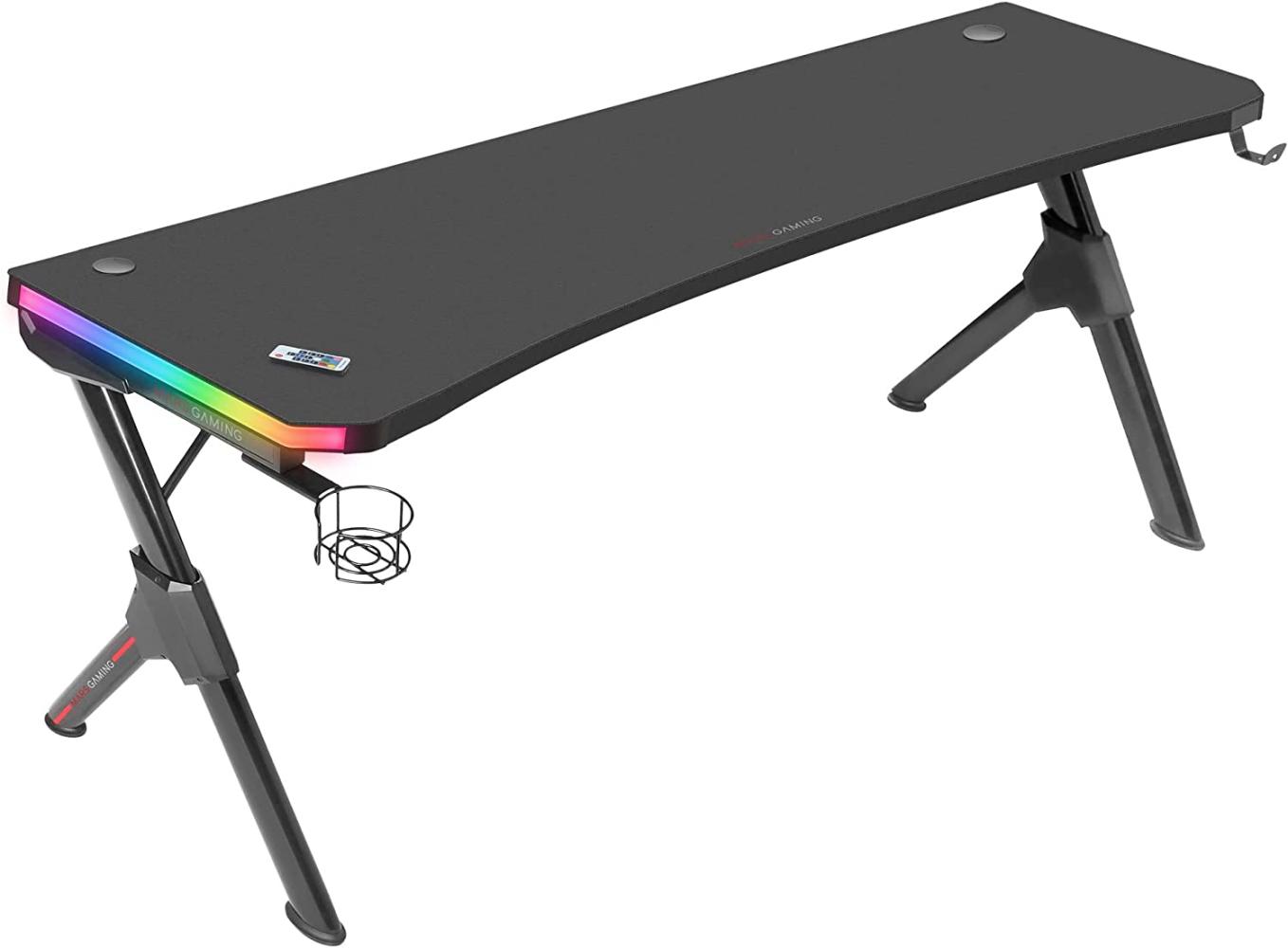 Mars Gaming MGDXLRGB, Ergonomischer RGB Gaming Tisch, Headset+Flaschenständer, 160x60 cm, Schwarz Bild 1