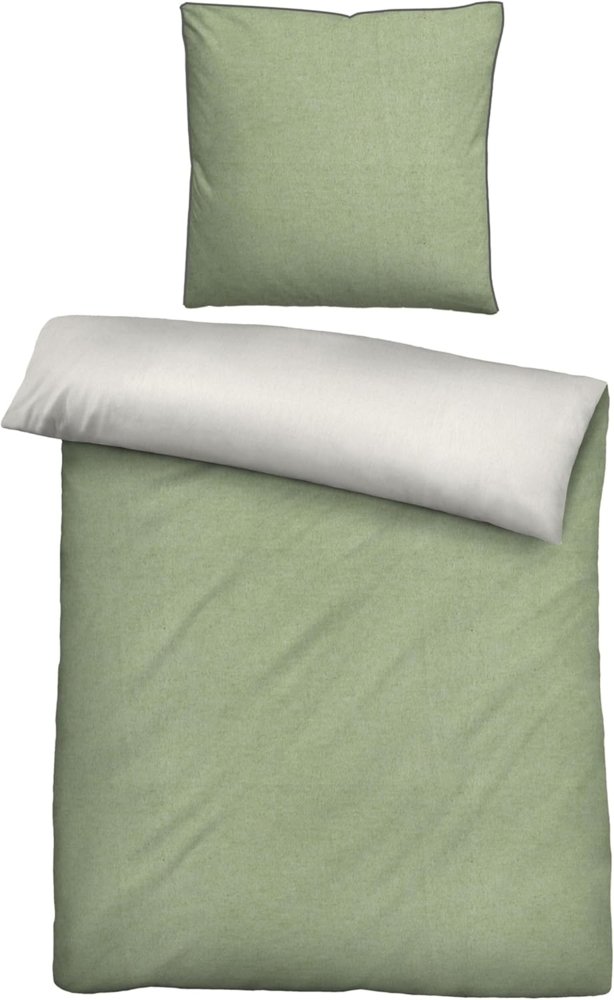 biberna Melange-Flanell Bettwäsche 0840500 MELANGE UNI, pistaziengrün, 1x 155x220 cm + 1x 80x80 cm Bild 1