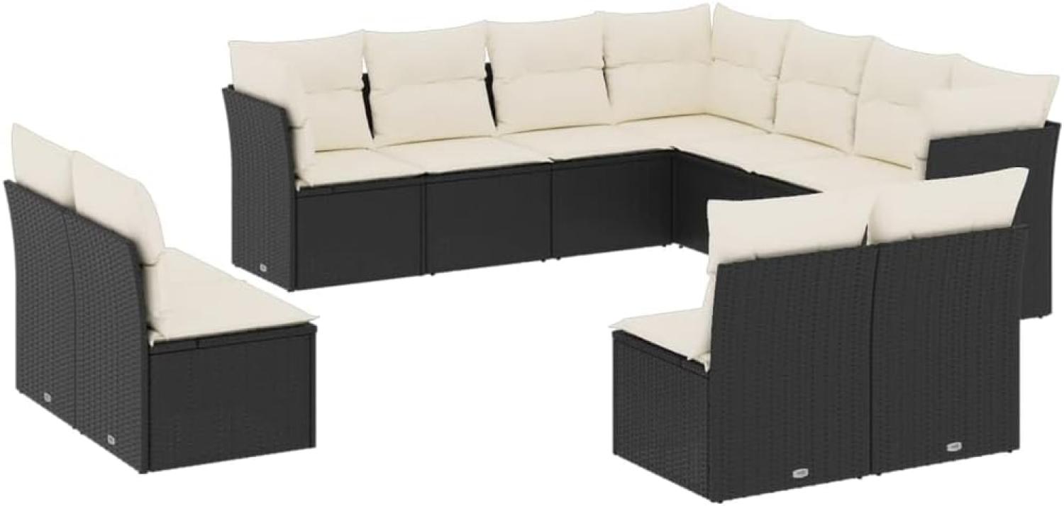 vidaXL 11-tlg. Garten-Sofagarnitur mit Kissen Schwarz Poly Rattan 3249655 Bild 1