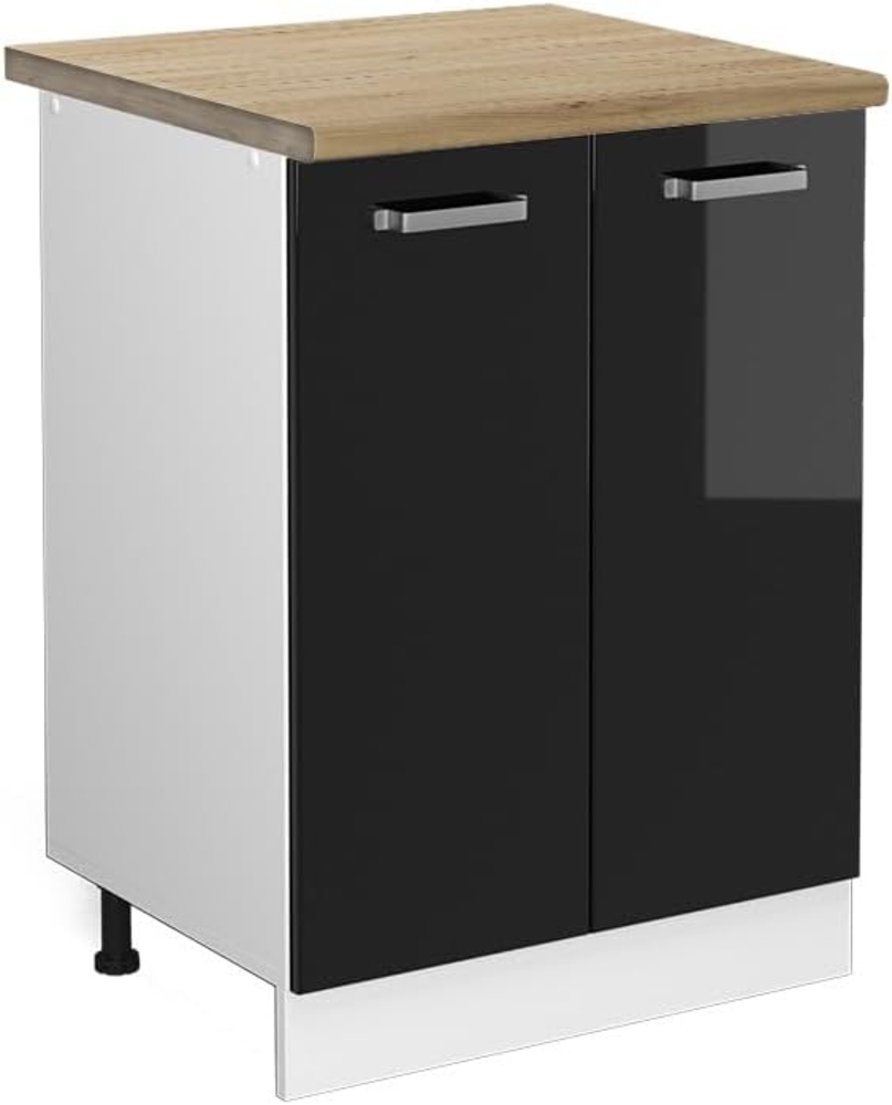 Vicco Küchenunterschrank R-Line, Schwarz Hochglanz/Weiß, 60 cm, AP Eiche Bild 1