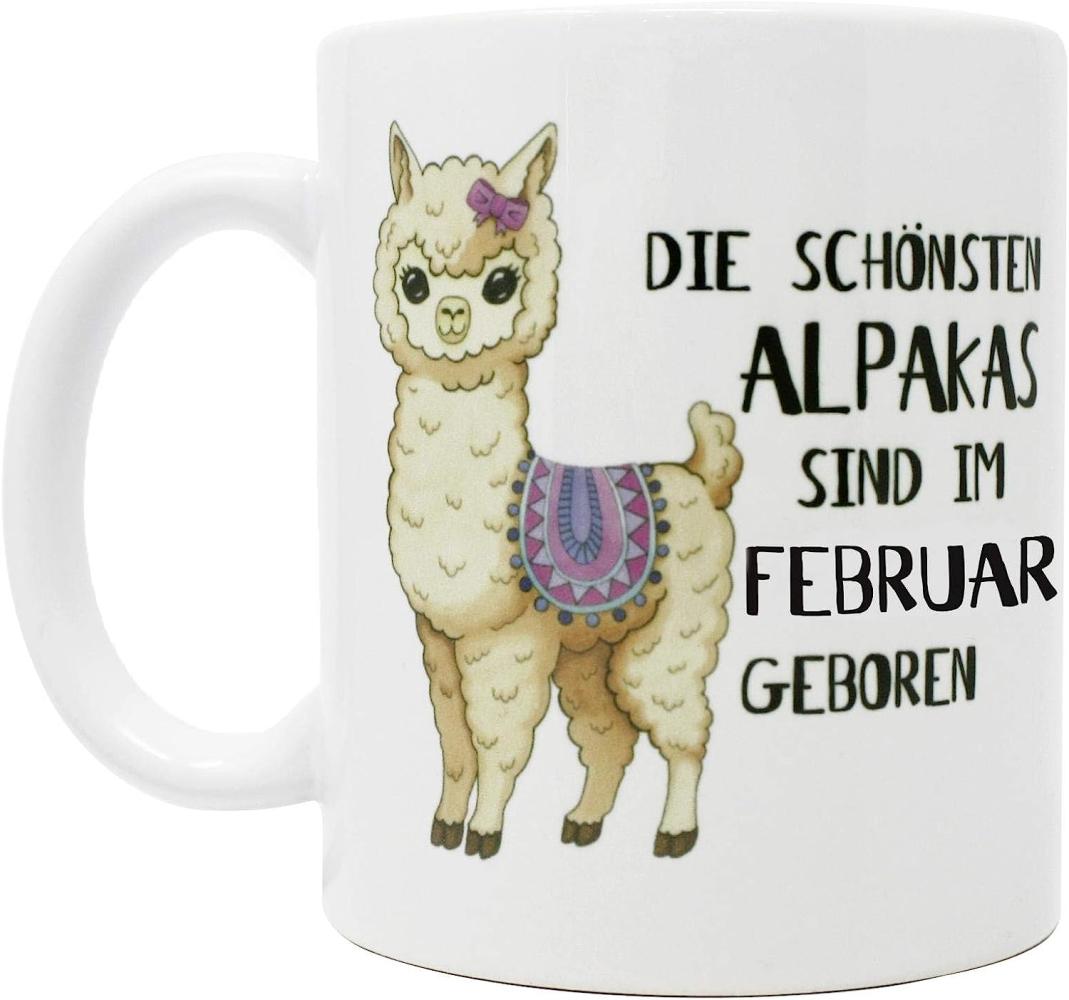 Alpaka Tasse Februar Die schönsten Alpakas sind. weiß, bedruckt, 100 % Keramik Bild 1