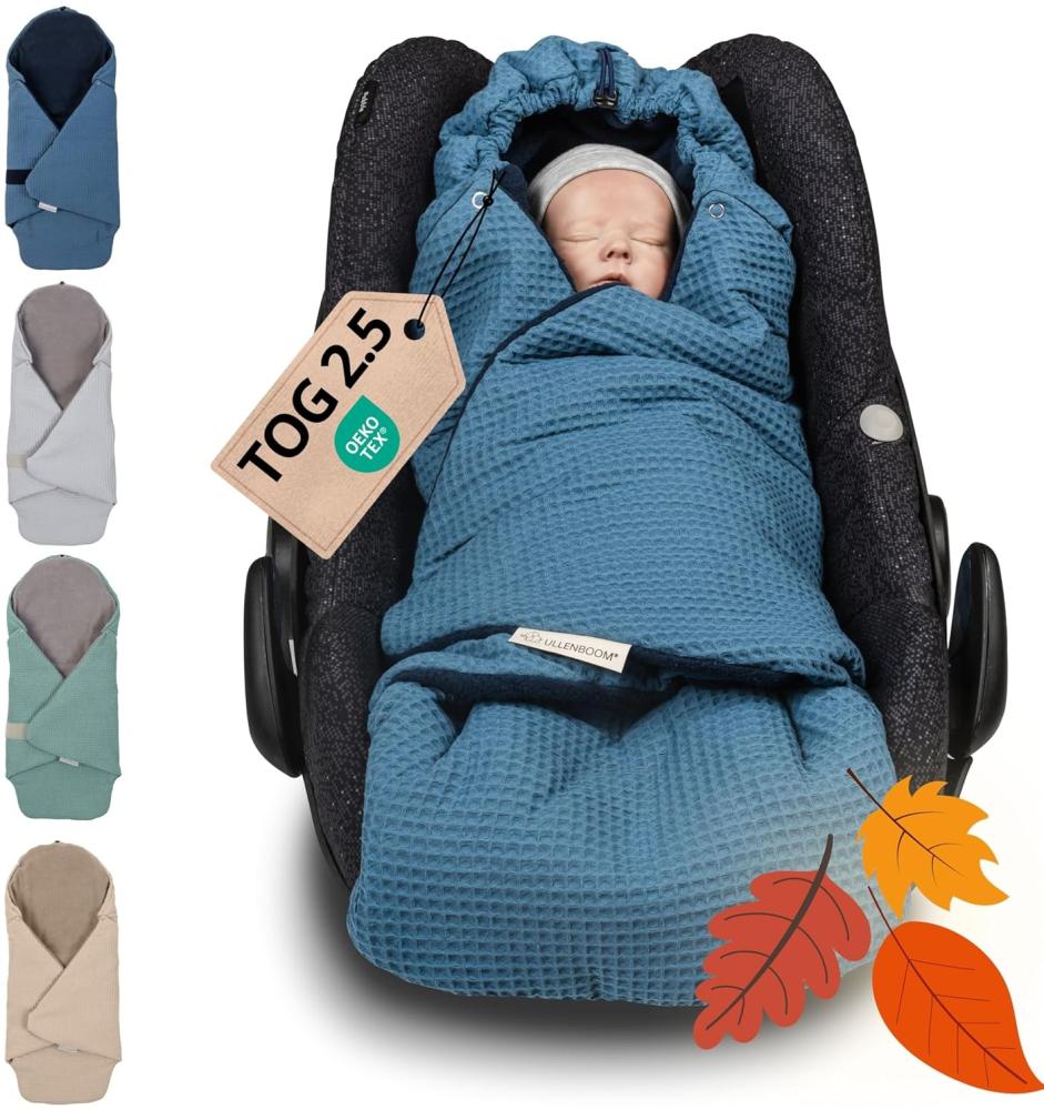 Einschlagdecke Für die Babyschale und Autositz, Floral Grün, TOG-Wert 2,5, ULLENBOOM ®, Design: Blau - Optimal für Frühling, Herbst, Winter - Made in EU Bild 1