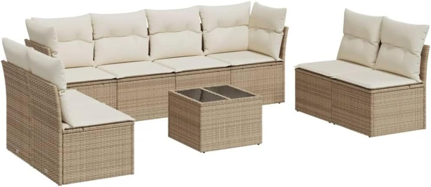 vidaXL 9-tlg. Garten-Sofagarnitur mit Kissen Beige Poly Rattan 3217458 Bild 1