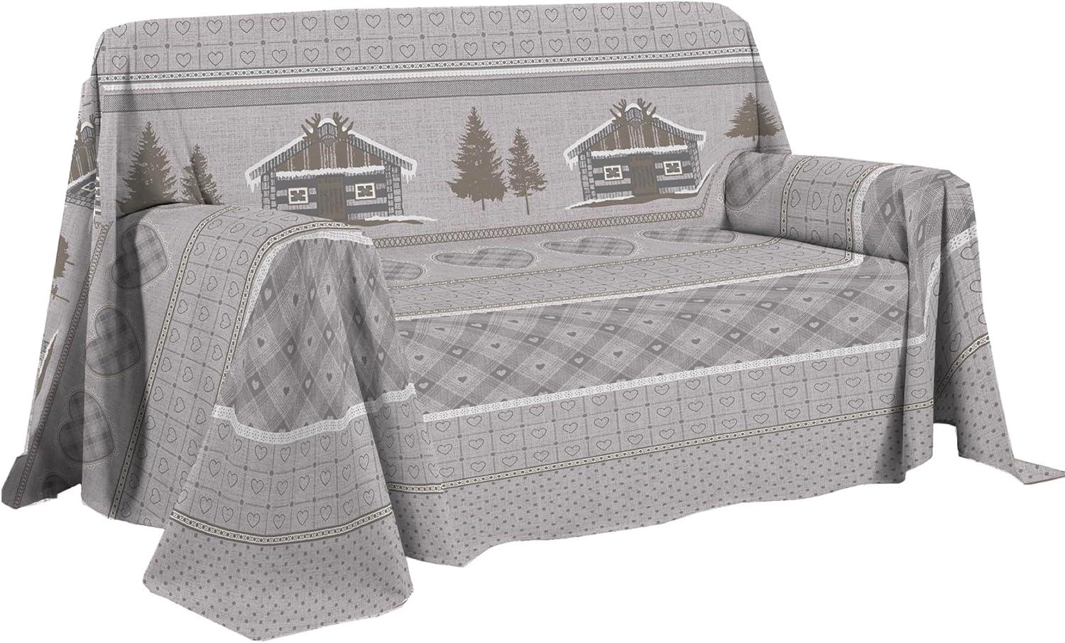 PENSIERI DELICATI Sofaüberwurf 180 x 290 cm, hergestellt in Italien, Überwurf aus 100% Reiner Baumwolle, Muster Chalet Beige, ideal als Sofaüberwurf, Sofaüberwurf oder Sommer-Tagesdecke (Einzelbett) Bild 1