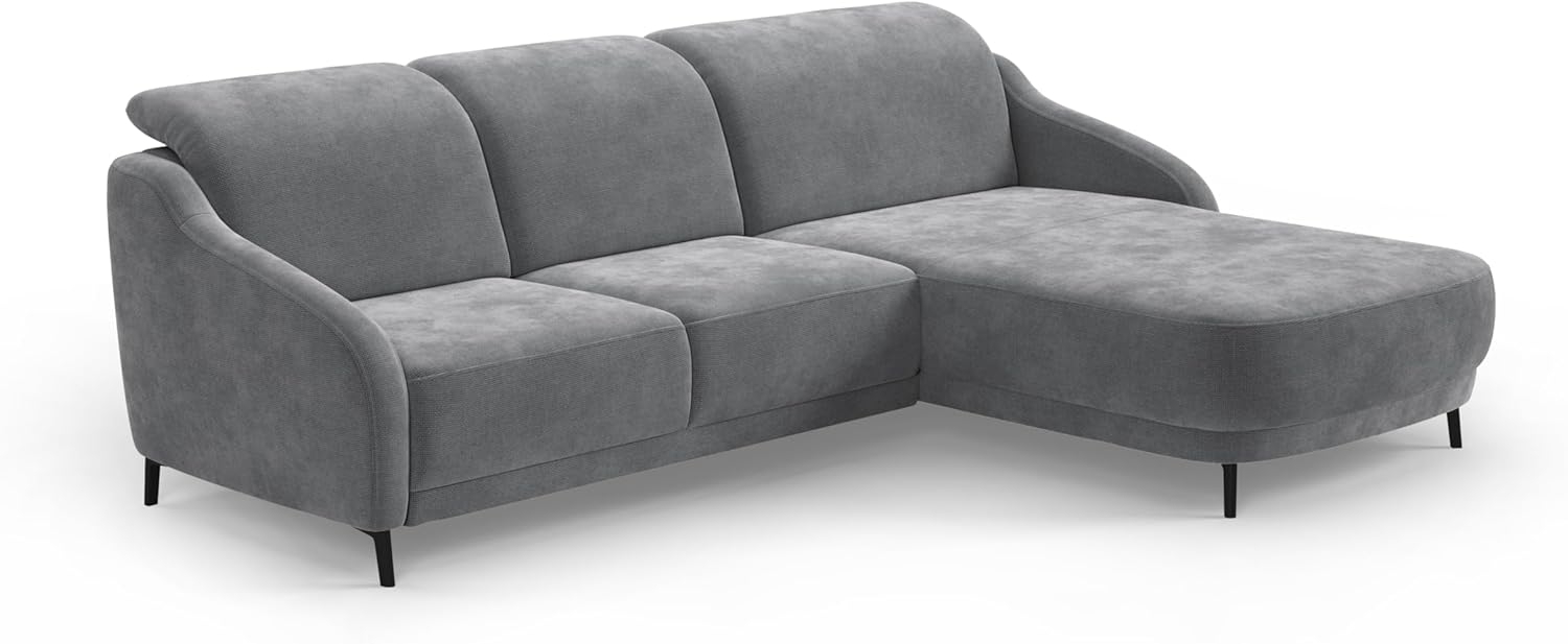 CAVADORE Ecksofa Blue/Moderne Eckcouch mit Longchair, inklusiv Kopfteilverstellung und mattschwarzen Metallfüßen / 271 x 93 x 191 / Flachgewebe, Grau Bild 1